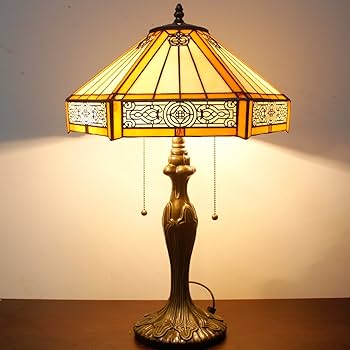 WERFACTORY Tiffany Table Lamp Yellow Hexagon Stained Glass